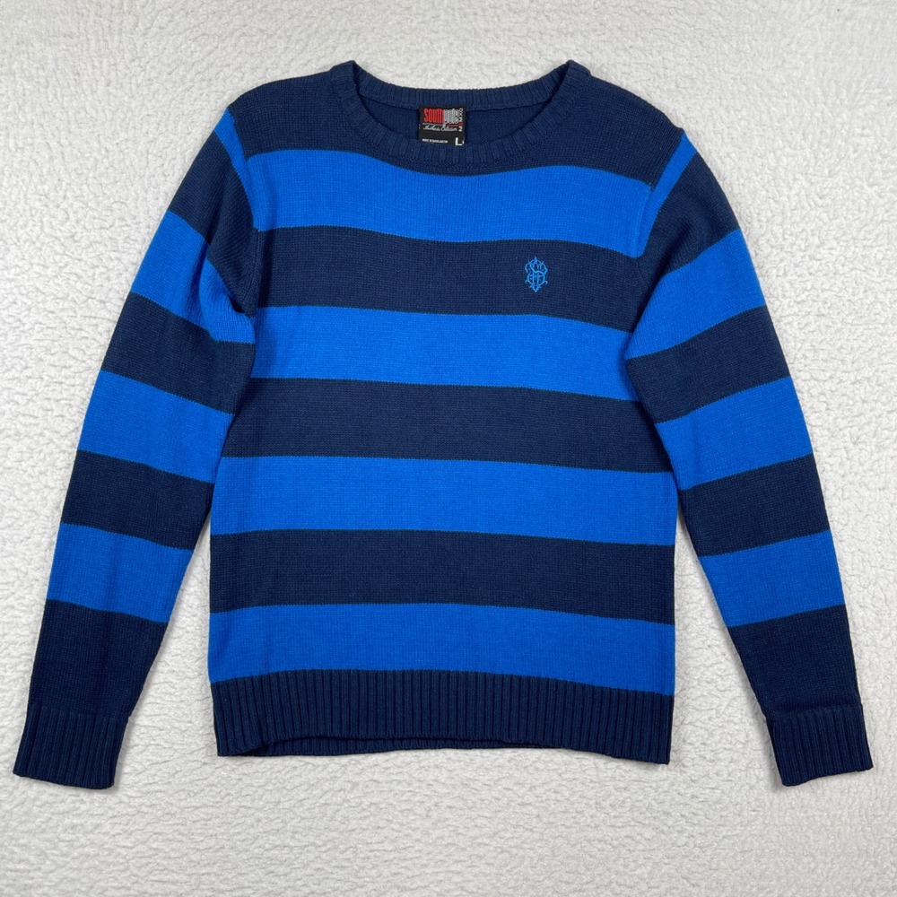 Southpole Knit Sweater Mens Large Blue Striped Streetwear Long Sleeve Pullover
